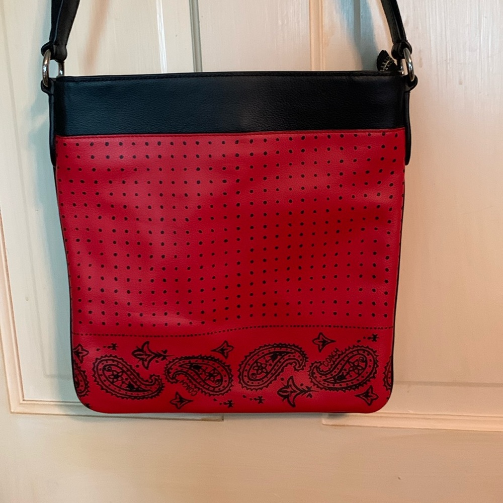 Coach red and black bandana print leather Charles crossbody bag